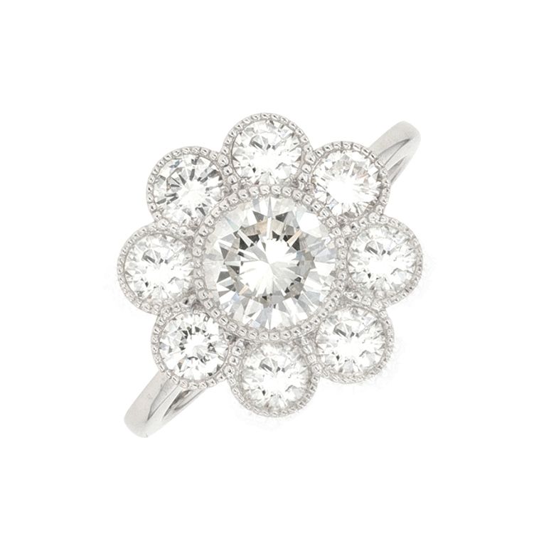 Bague marguerite diamants 1.99 carat or blanc 4.47g Comme neuf -  reconditionné disponible sur Gemme Les Bijoux
